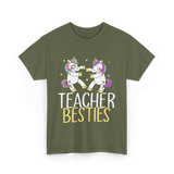 Teacher Besties Unicorn Friendship T-Shirt - Military Green