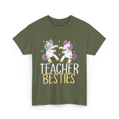 Teacher Besties Unicorn Friendship T-Shirt - Military Green