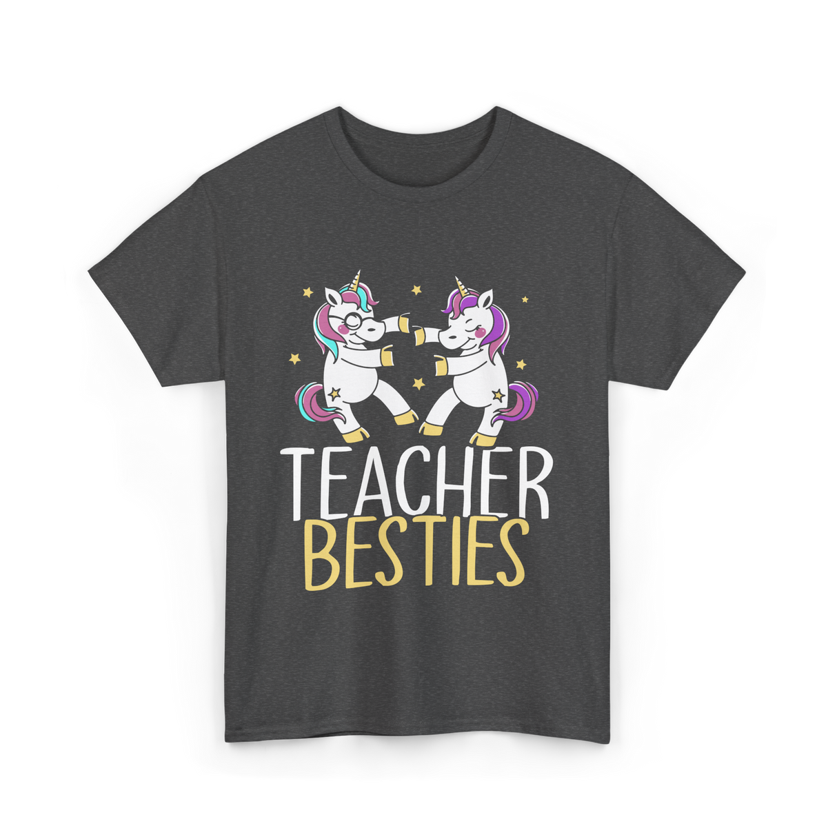 Teacher Besties Unicorn Friendship T-Shirt - Dark Heather