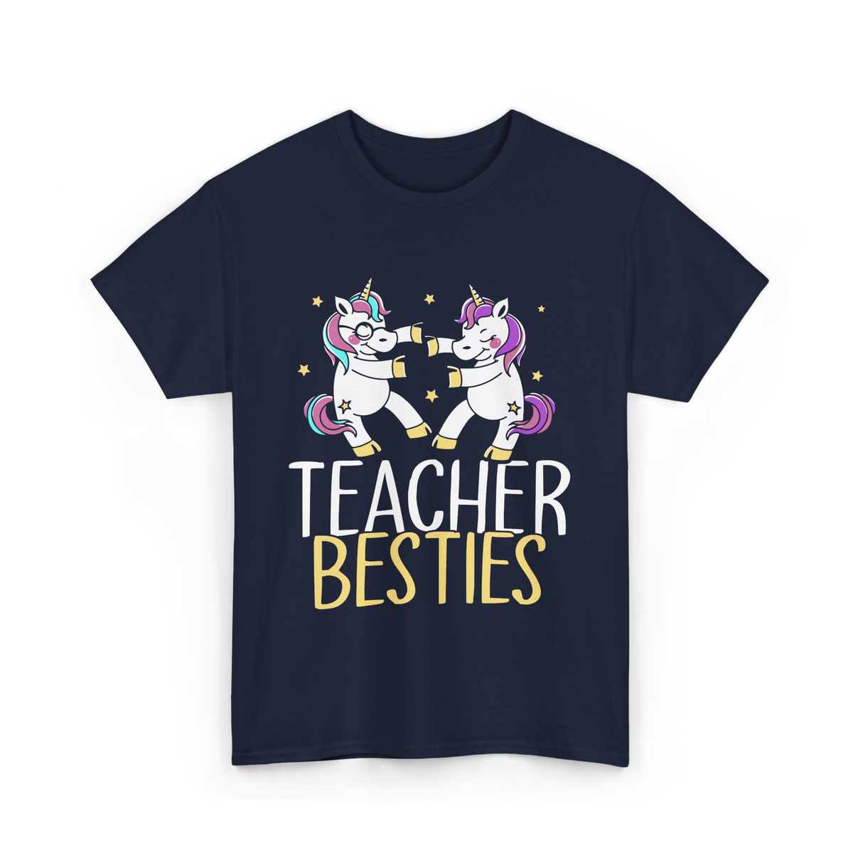 Teacher Besties Unicorn Friendship T-Shirt - Navy