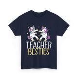 Teacher Besties Unicorn Friendship T-Shirt - Navy