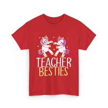 Teacher Besties Unicorn Friendship T-Shirt - Red