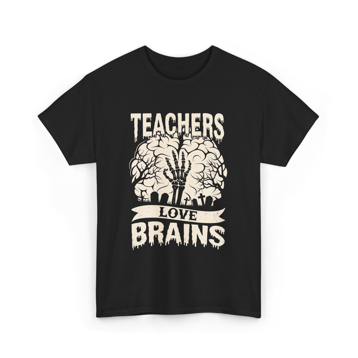 Teachers Love Brains Halloween T-Shirt - Black