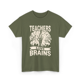 Teachers Love Brains Halloween T-Shirt - Military Green