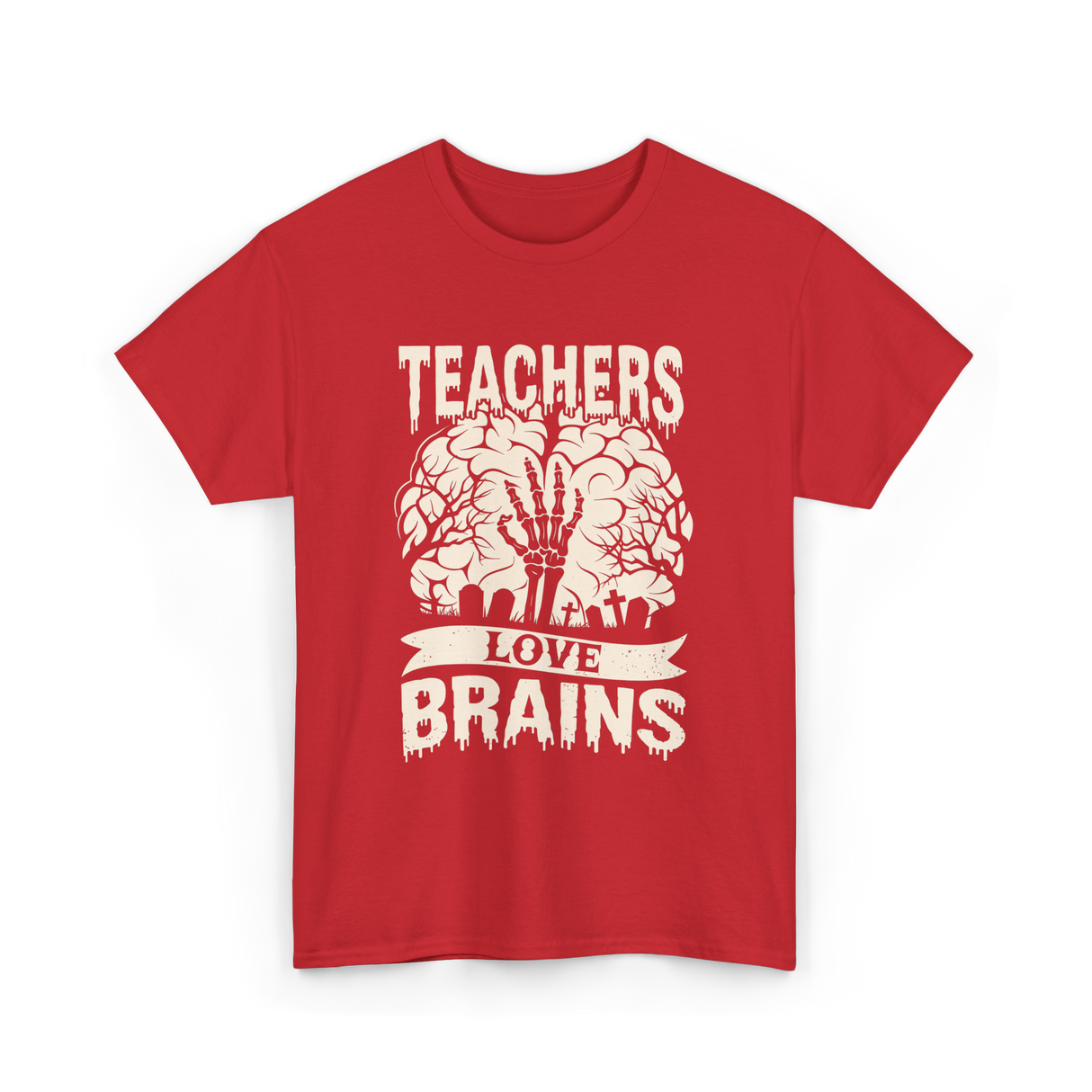 Teachers Love Brains Halloween T-Shirt - Red