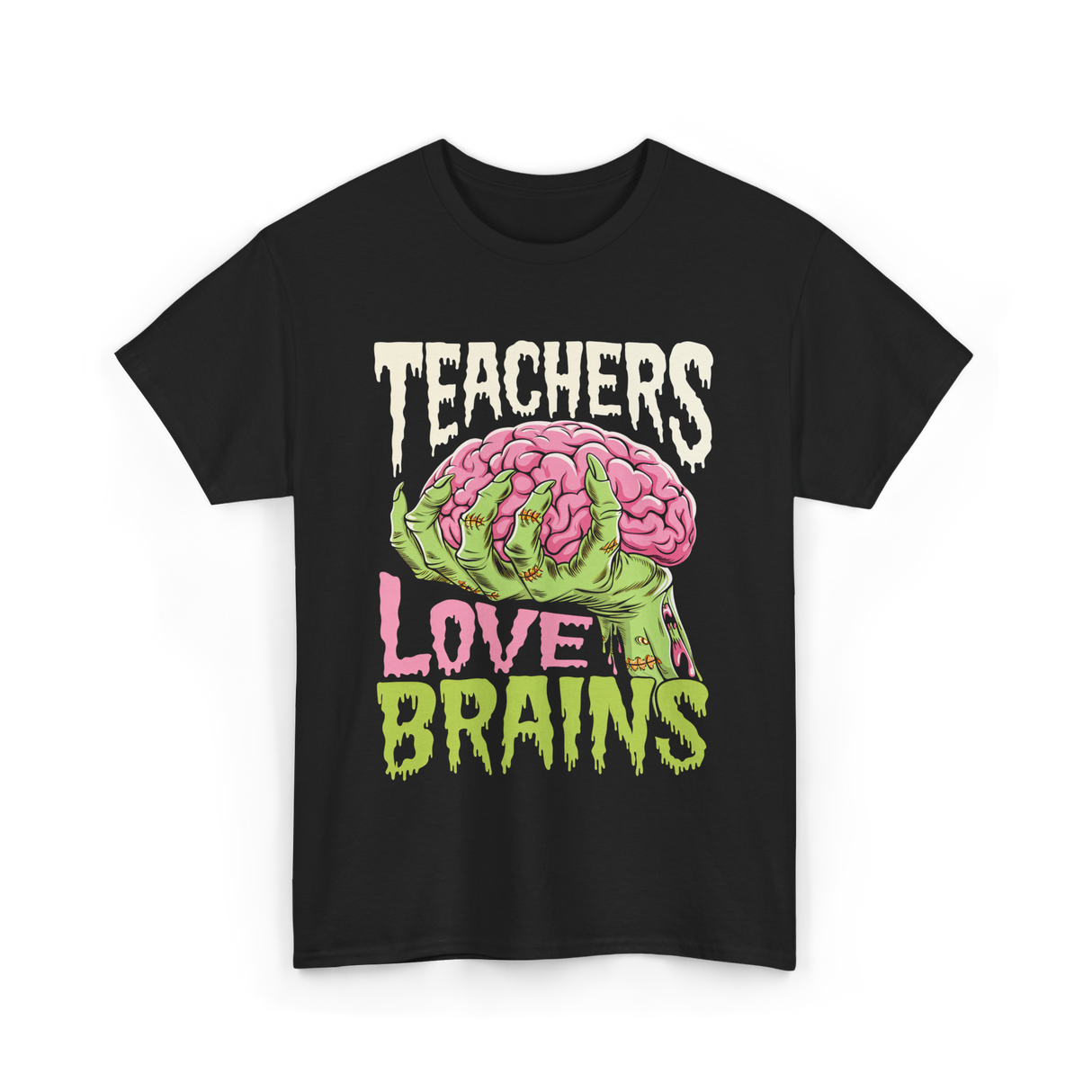 Teachers Love Brains Halloween T-Shirt - Black