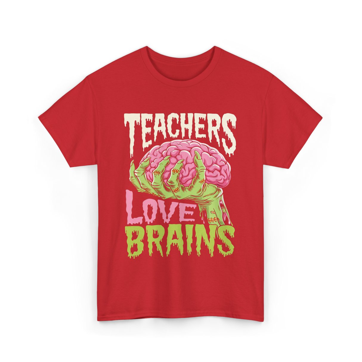 Teachers Love Brains Halloween T-Shirt - Red