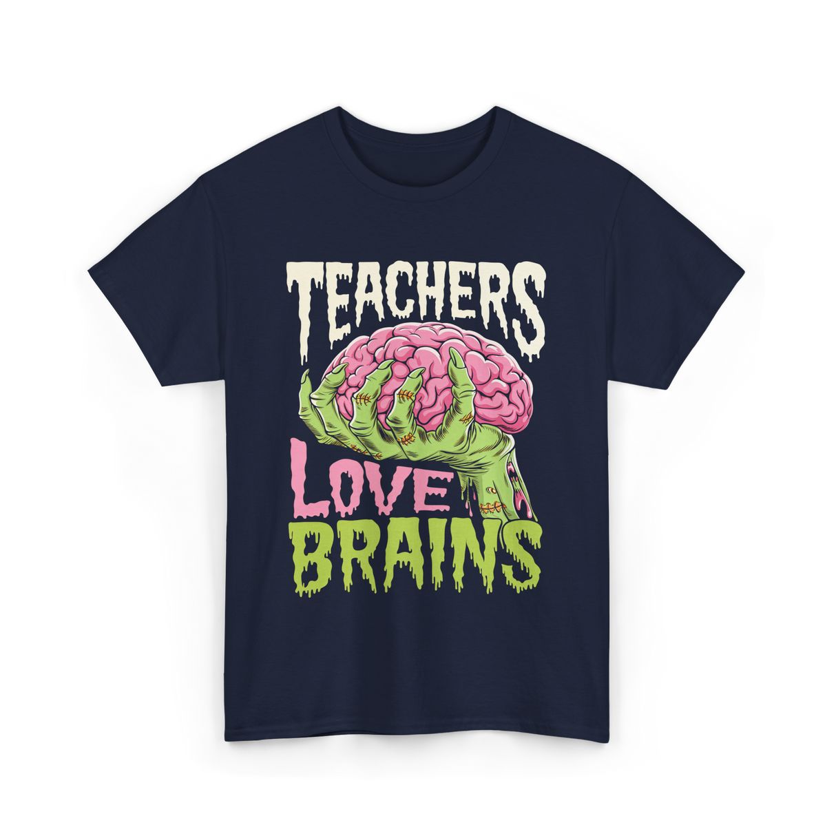 Teachers Love Brains Halloween T-Shirt - Navy