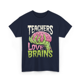 Teachers Love Brains Halloween T-Shirt - Navy