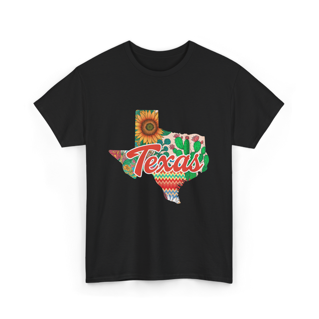 Texas Cactus Sunflower Floral T-Shirt - Black