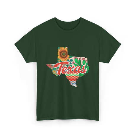 Texas Cactus Sunflower Floral T-Shirt - Forest Green