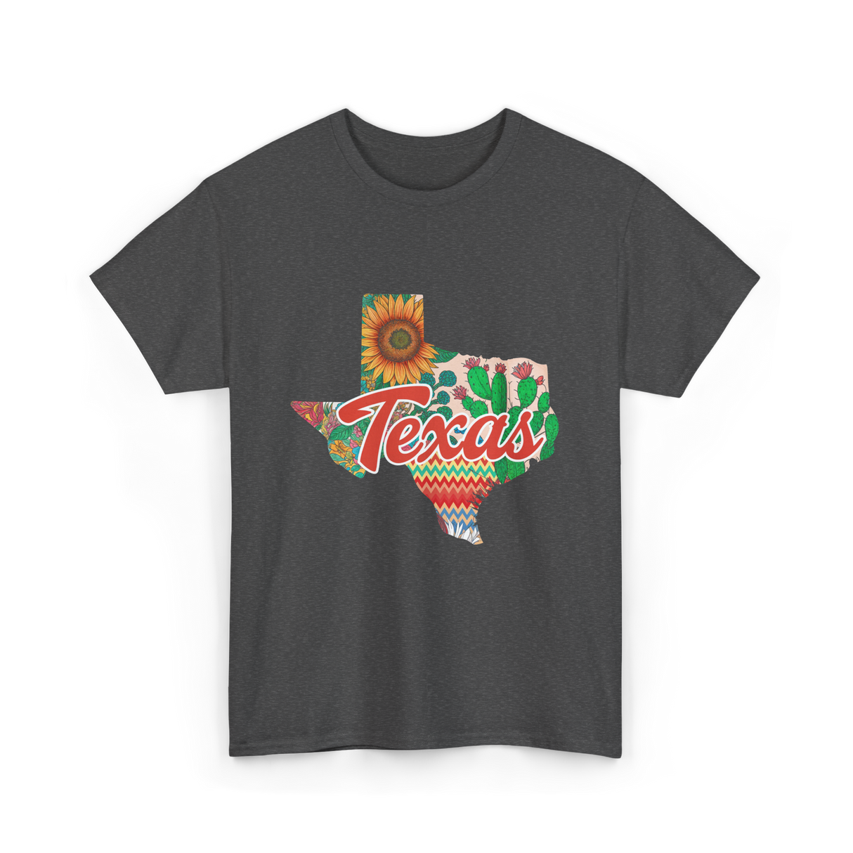 Texas Cactus Sunflower Floral T-Shirt - Dark Heather