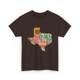 Texas Cactus Sunflower Floral T-Shirt - Dark Chocolate