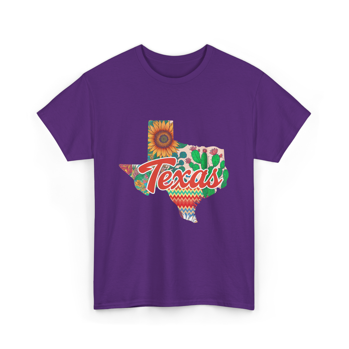 Texas Cactus Sunflower Floral T-Shirt - Purple