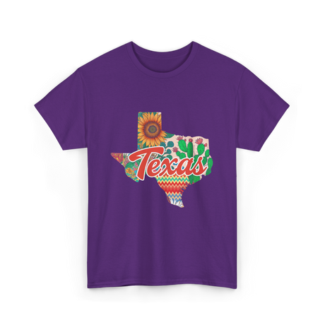 Texas Cactus Sunflower Floral T-Shirt - Purple