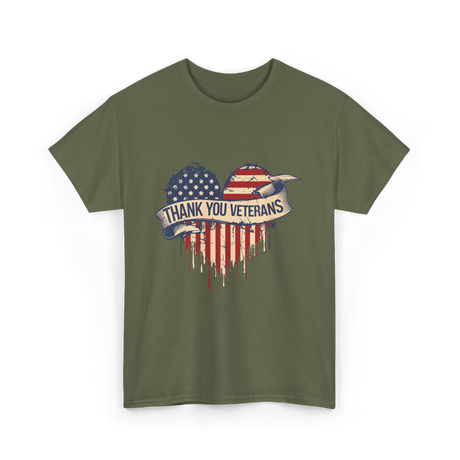 Thank You Veterans Military Heart T-Shirt - Military Green