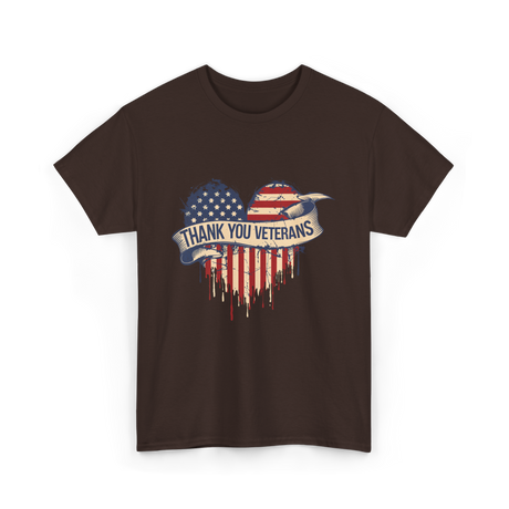 Thank You Veterans Military Heart T-Shirt - Dark Chocolate