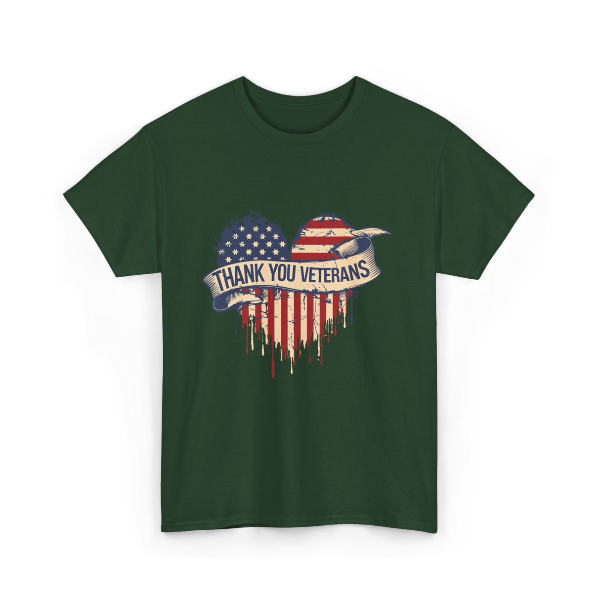 Thank You Veterans Military Heart T-Shirt - Forest Green