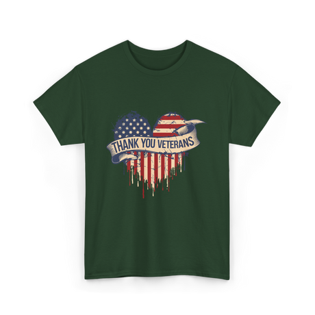 Thank You Veterans Military Heart T-Shirt - Forest Green