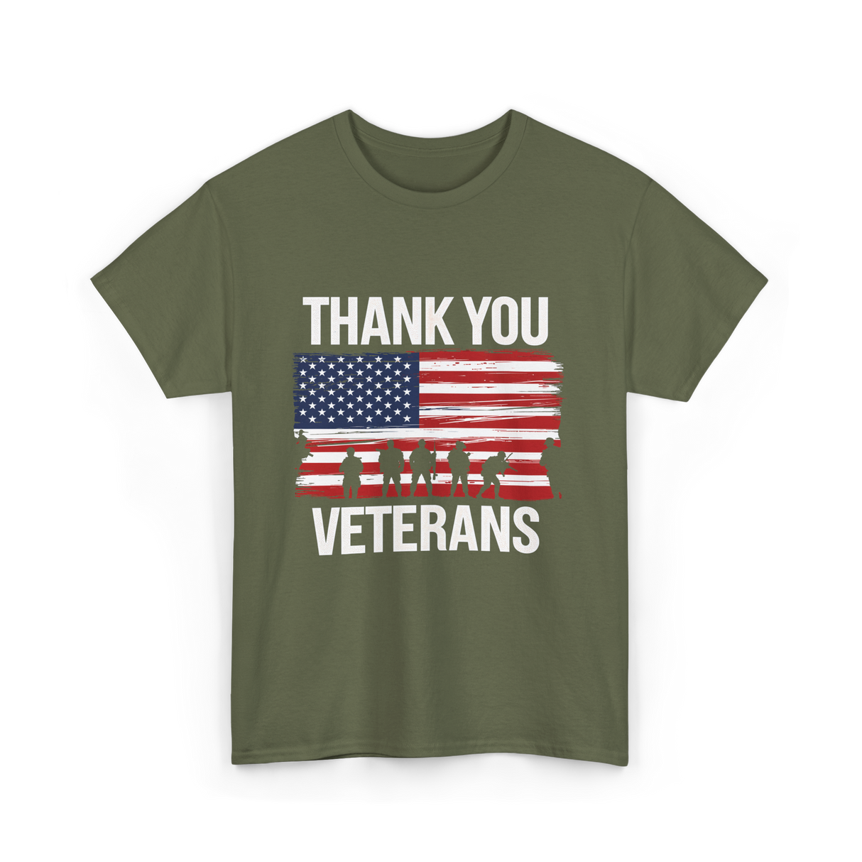 Thank You Veterans Patriotic Military T-Shirt - Military Green