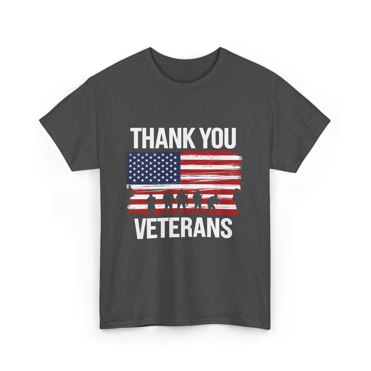 Thank You Veterans Patriotic Military T-Shirt - Dark Heather