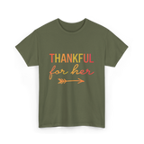 Thankful for Her Thanksgiving Family T-Shirt - Military Green