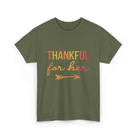 Thankful for Her Thanksgiving Family T-Shirt - Military Green