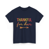 Thankful for Her Thanksgiving Family T-Shirt - Navy