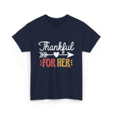 Thankful For Her Thanksgiving T-Shirt - Navy