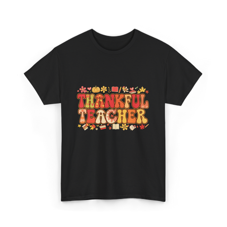 Thankful Teacher Retro Thanksgiving T-Shirt - Black