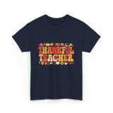 Thankful Teacher Retro Thanksgiving T-Shirt - Navy