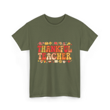 Thankful Teacher Retro Thanksgiving T-Shirt - Military Green