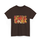 Thankful Teacher Retro Thanksgiving T-Shirt - Dark Chocolate