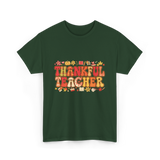 Thankful Teacher Retro Thanksgiving T-Shirt - Forest Green