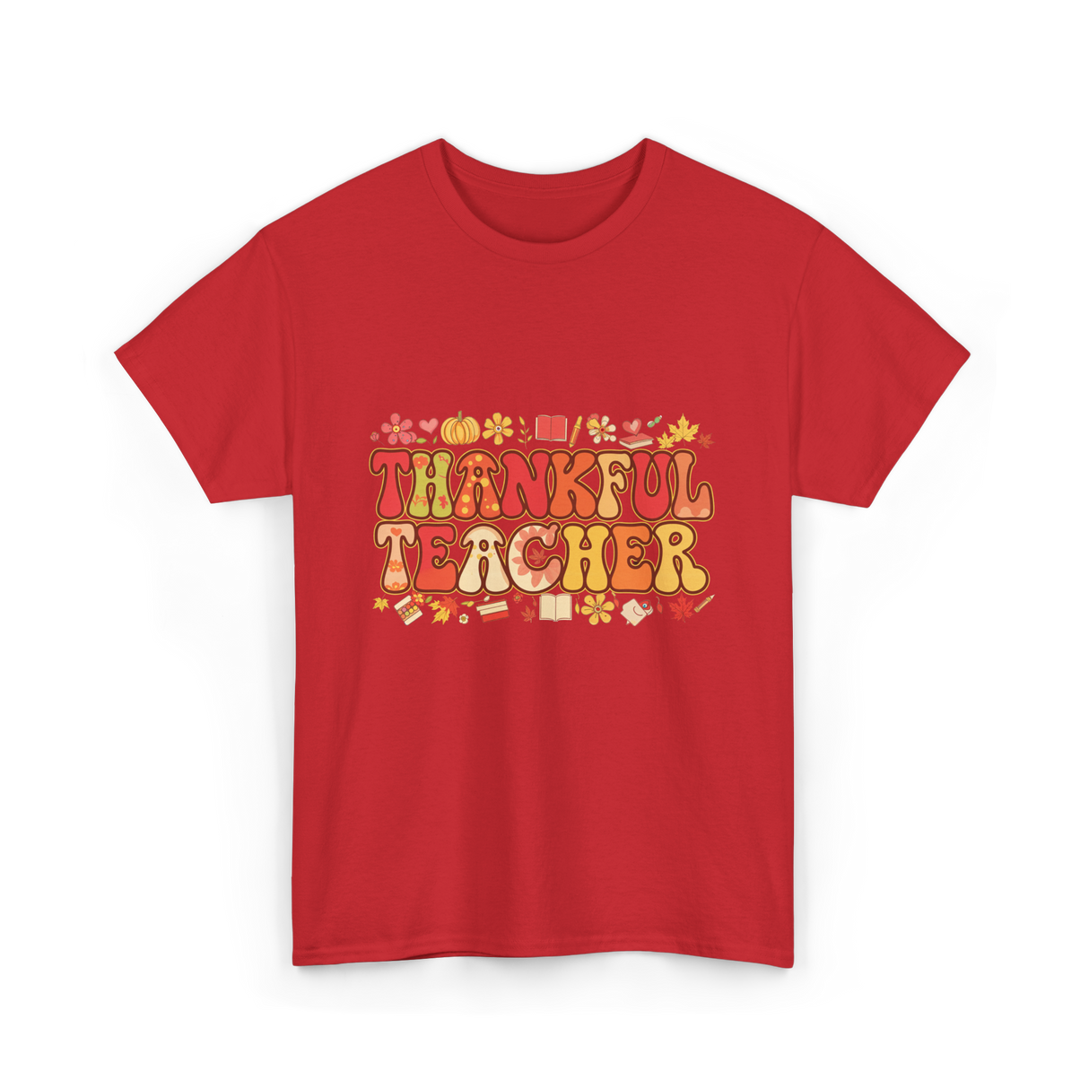 Thankful Teacher Retro Thanksgiving T-Shirt - Red