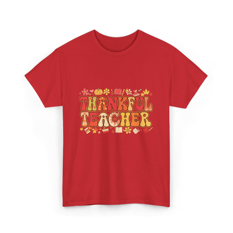 Thankful Teacher Retro Thanksgiving T-Shirt - Red