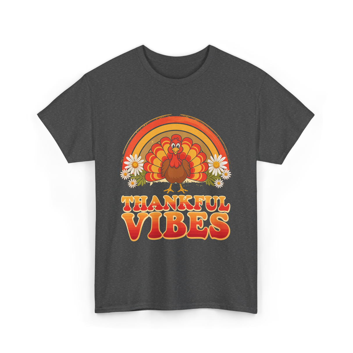 Thankful Vibes Turkey T-Shirt - Dark Heather