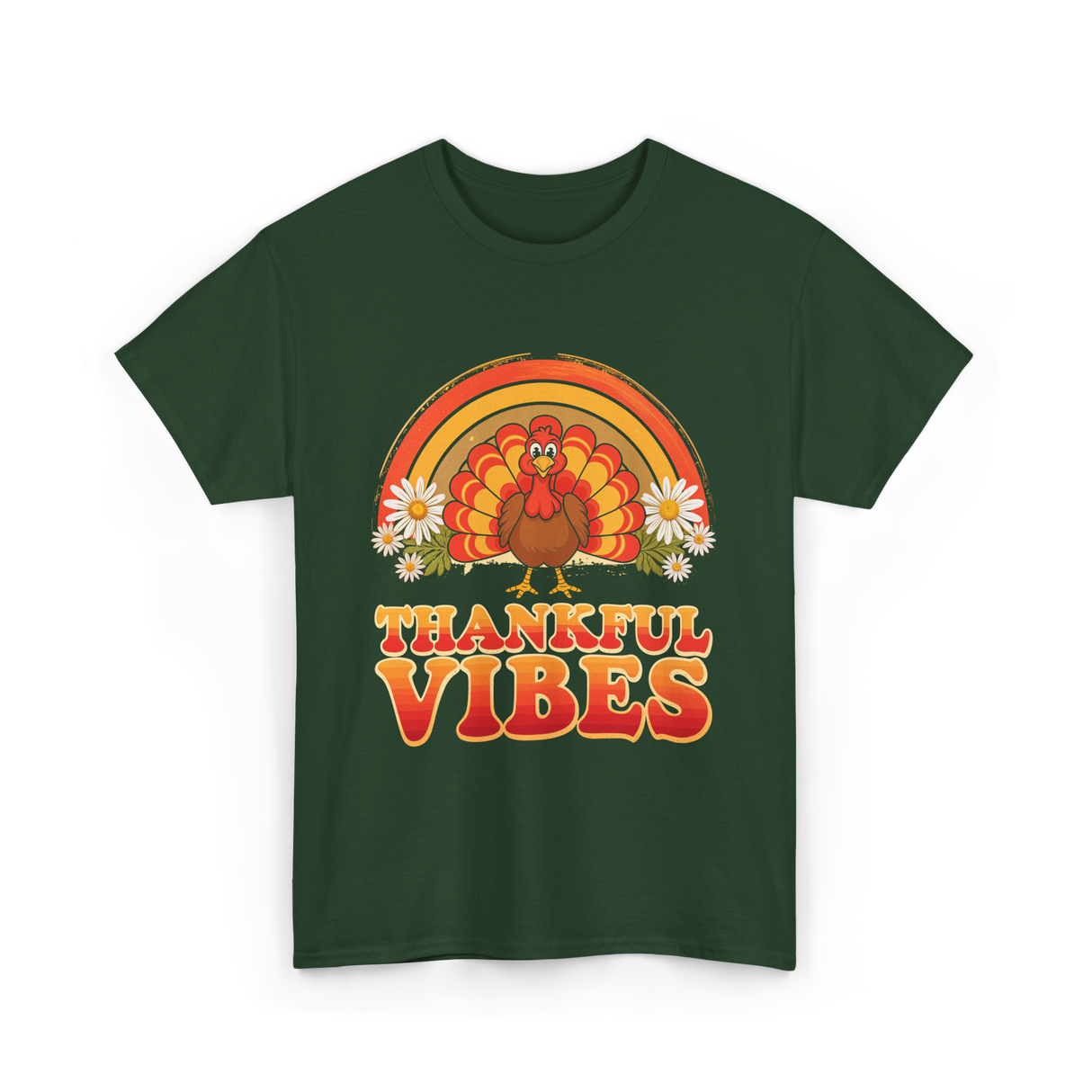 Thankful Vibes Turkey T-Shirt - Forest Green