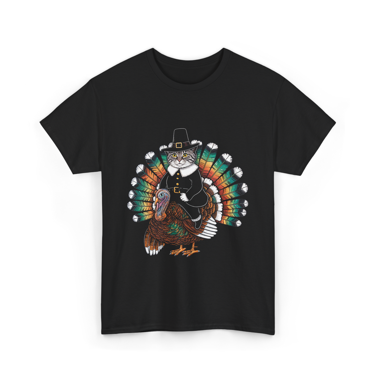 Thanksgiving Cat Turkey Costume Thanksgiving T-Shirt - Black