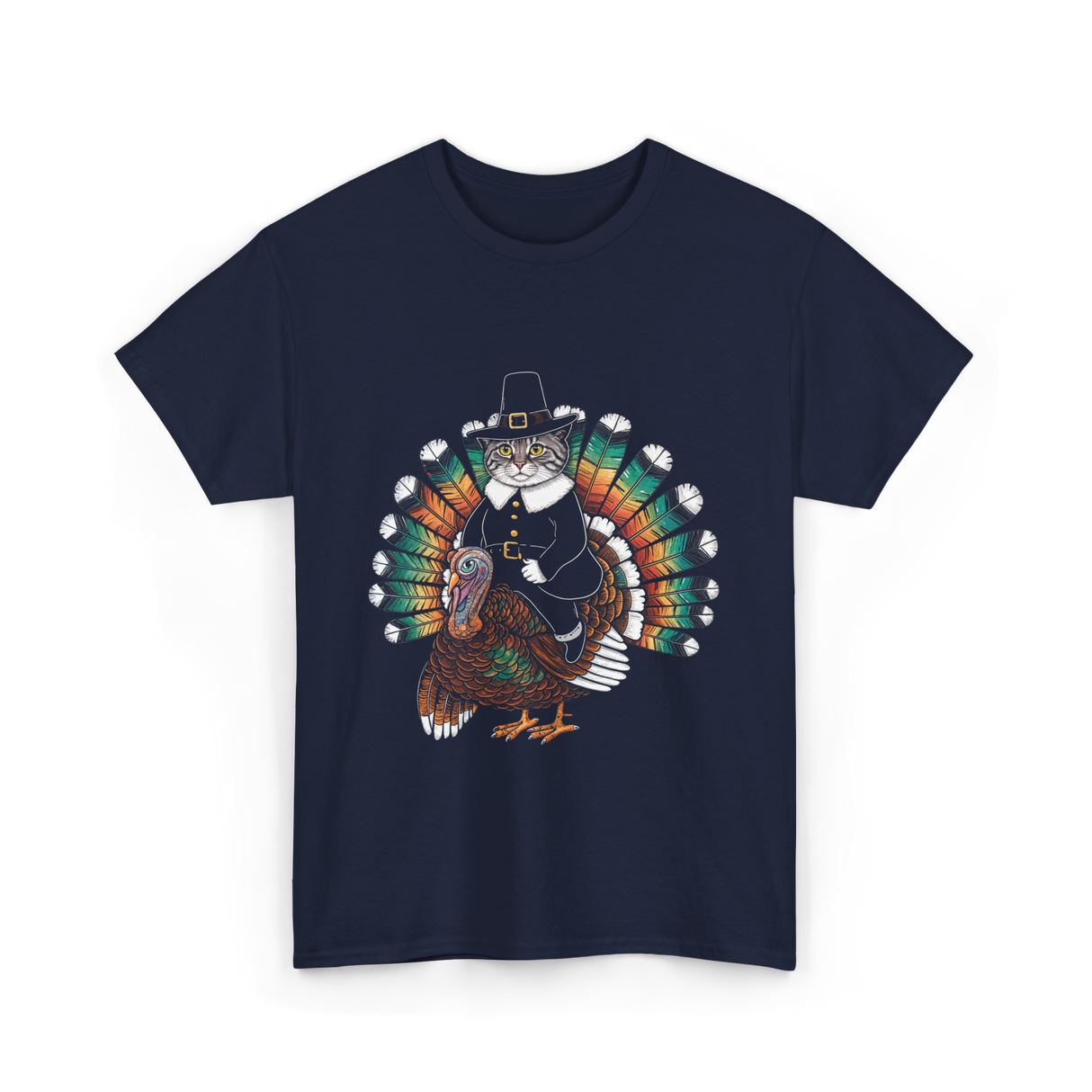 Thanksgiving Cat Turkey Costume Thanksgiving T-Shirt - Navy