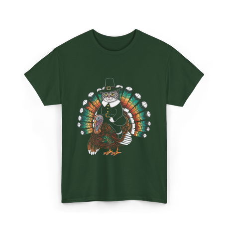 Thanksgiving Cat Turkey Costume Thanksgiving T-Shirt - Forest Green