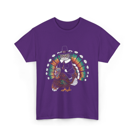 Thanksgiving Cat Turkey Costume Thanksgiving T-Shirt - Purple