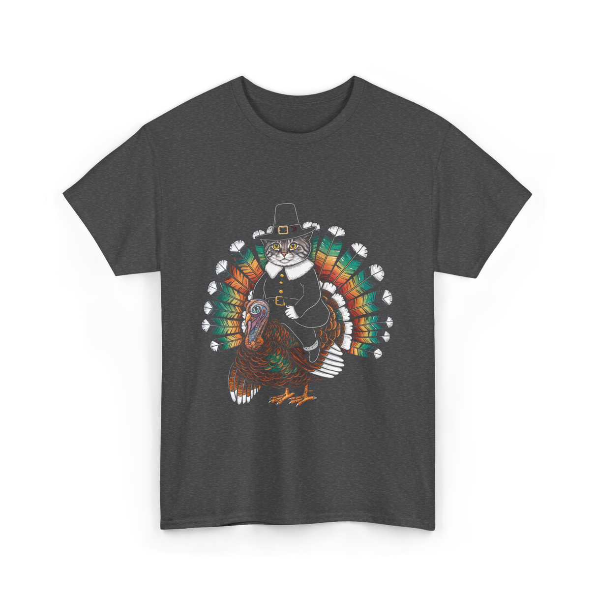 Thanksgiving Cat Turkey Costume Thanksgiving T-Shirt - Dark Heather