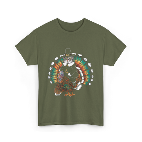 Thanksgiving Cat Turkey Costume Thanksgiving T-Shirt - Military Green