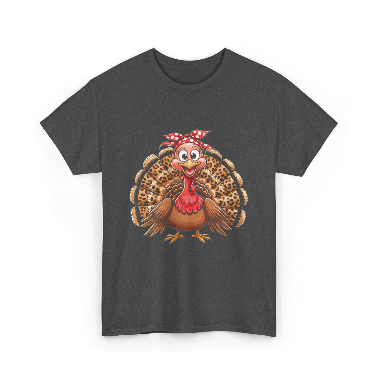 Thanksgiving Leopard Turkey T-Shirt - Dark Heather