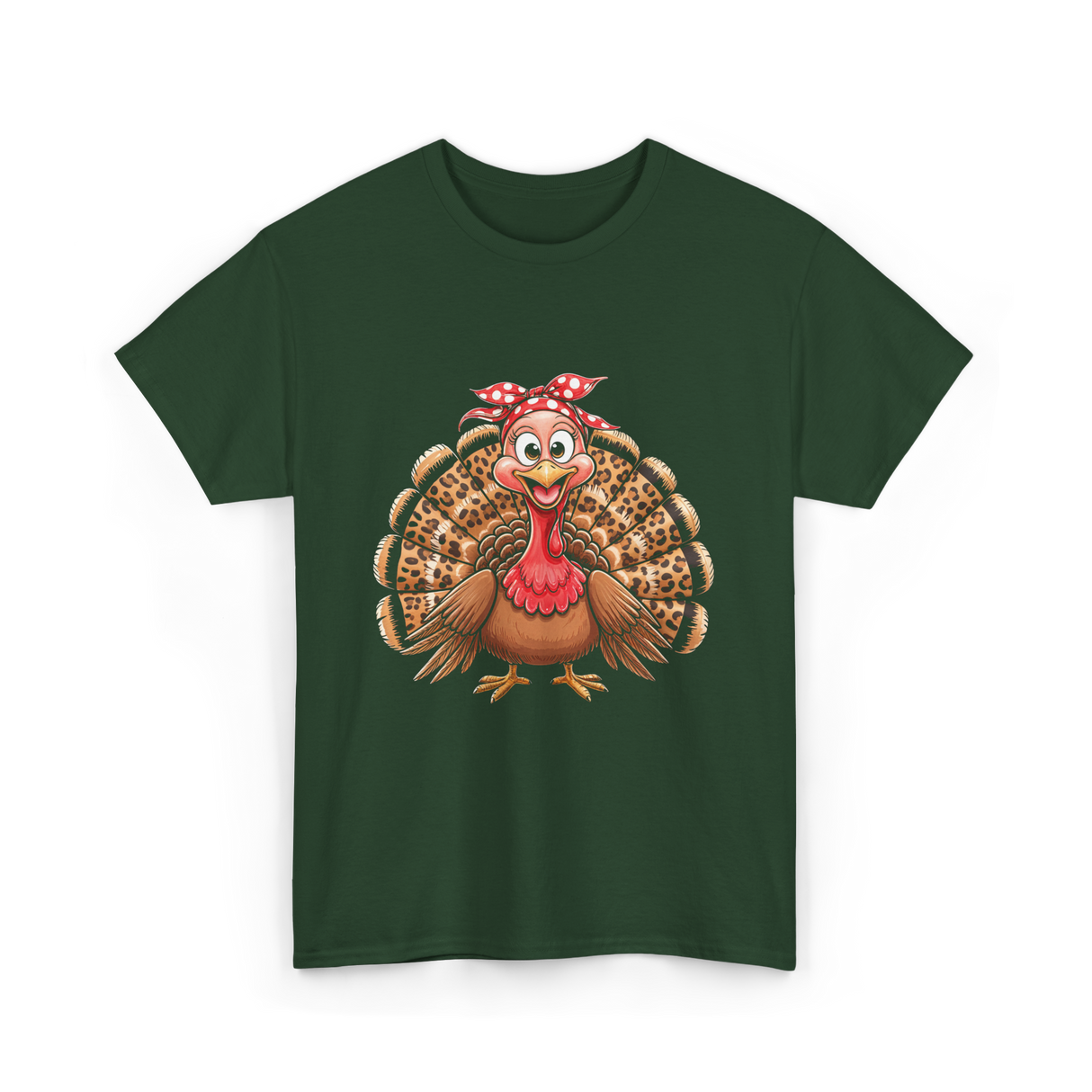 Thanksgiving Leopard Turkey T-Shirt - Forest Green