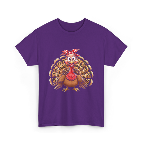 Thanksgiving Leopard Turkey T-Shirt - Purple