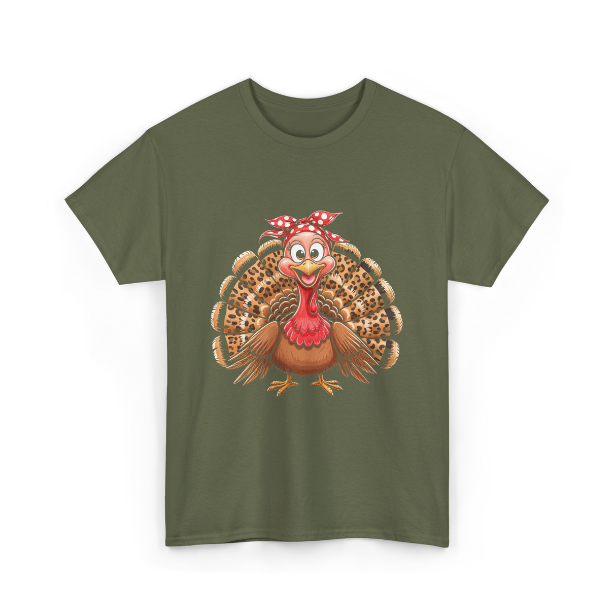 Thanksgiving Leopard Turkey T-Shirt - Military Green