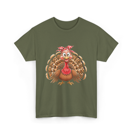 Thanksgiving Leopard Turkey T-Shirt - Military Green