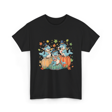 Thanksgiving Manatee Pumpkins Fall T-Shirt - Black